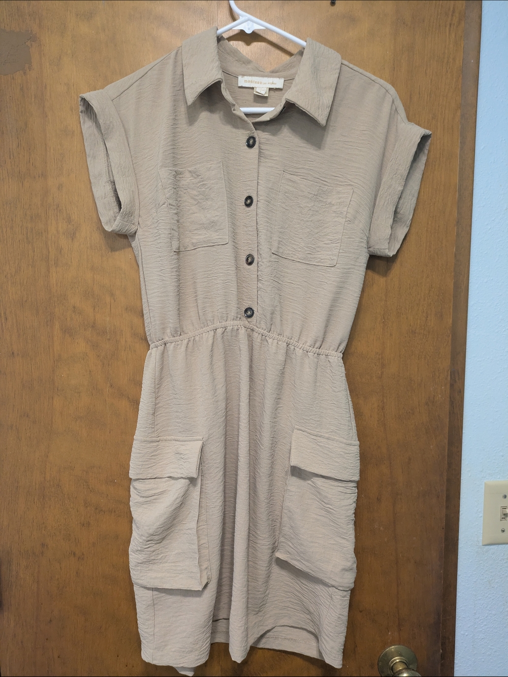 Monteau Taupe Midi Shirt Dress